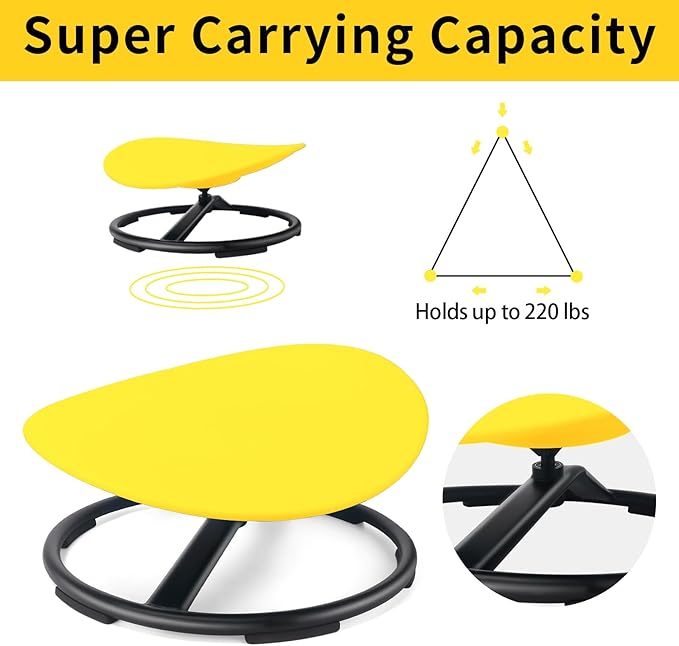 Kids Sensory Swivel Chair, Autism Sensory Chair, Spinning Chair for Autistic Kids, Small Space, Spin Seat, Metal Base, Non-Slip Design, Yellow