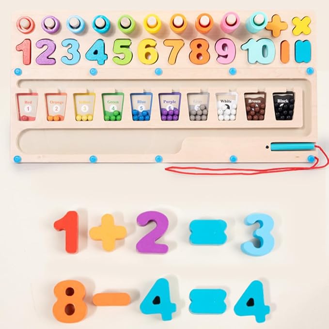 3 in 1 Montessori Toys for 3+ Year Old Magnetic Color and Number Sorting Maze Number Wooden Learning Educational Counting Matching Toys Learning Toys 3+ Year Old