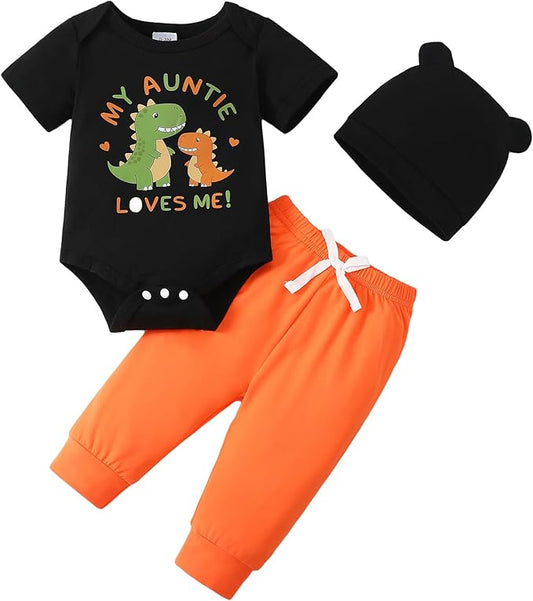 SUNNY PIGGY Baby Boy Clothes Newborn Infant Boys Outfits Romper Hat Pants 3PC Set 0-3 3-6 6-12 12-18 Month Clothing Gift