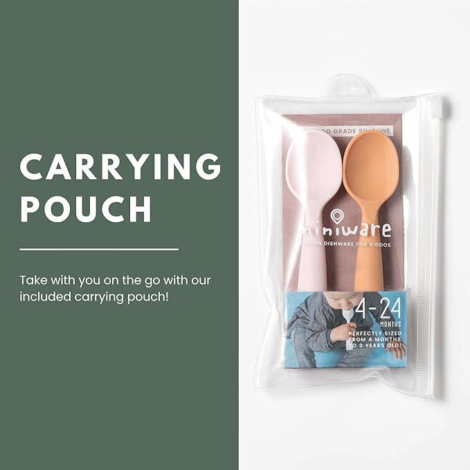 Miniware Silicone Baby Spoon for Training - BPA Free Baby Utensils - Baby Spoons Self Feeding 6 Months | 100% Food Grade Silicone - Modern & Dishwasher Safe Toddler Spoons (Cotton Candy and Toffee)