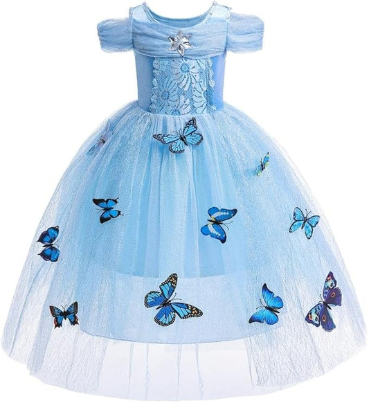 Dressy Daisy Girls' Princess Dress Costume Christmas Halloween Fancy Dresses Up Butterfly Size 4-5 Blue