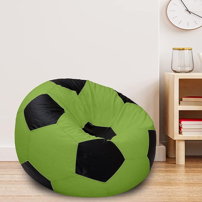 Ample Decor Soccer Bean Bag Cover (Filler Not Included), Leatherette Durable Double Stitched Material Sturdy Zippers, Ideal for Children and Teenagers - Green and Black