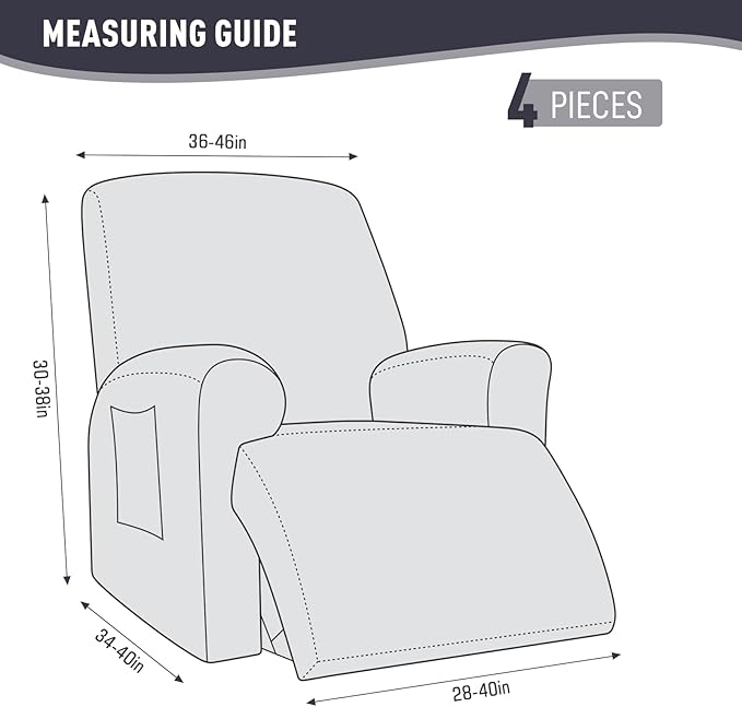 KinCam Recliner Covers, Stretch Reclining Chair Covers, Recliner Sofa Slipcovers Stripe Jacquard Recliner Couch Covers Furniture Protector Covers for Pet Kid (1 XL Seater, Charcoal Gray)