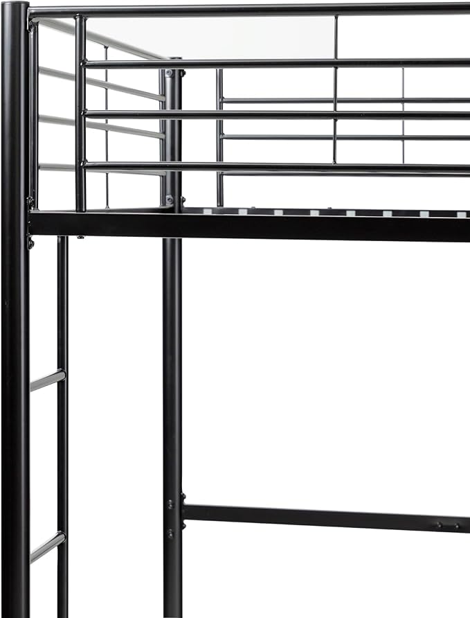 Walker Edison Timothee Urban Industrial Metal Twin over Loft Bunk Bed, Twin Size, Black