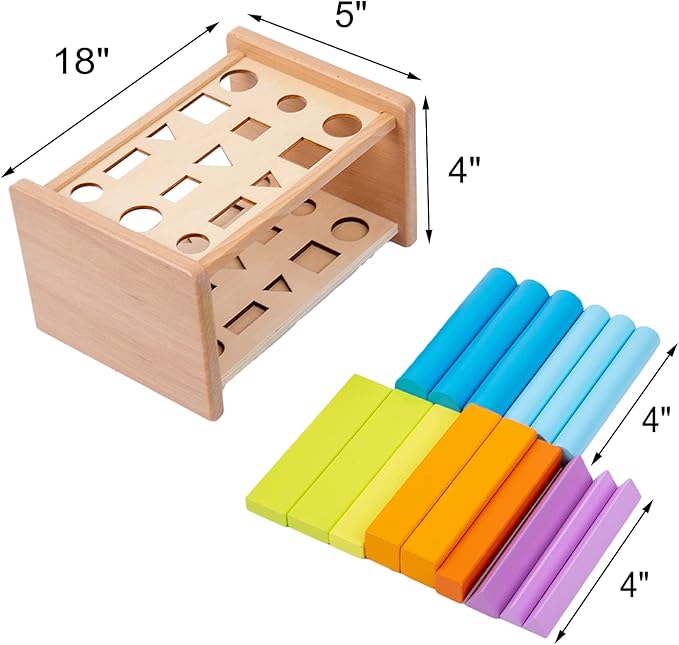 Montessori Toys for 1 2 3 Years Old Wooden 3D Shape Matching Toys,Wooden Posting Stand Montessori Color Sorting Sticks Game-Cognitive Shapes Colors,Educational Sensory Toy for Boys Girls Gift（15 Pcs）