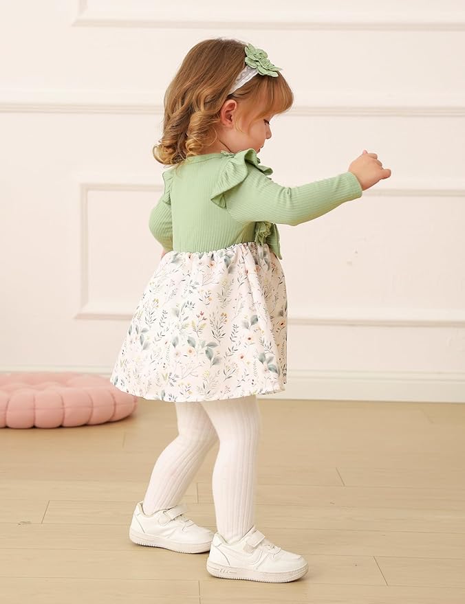 Baby Girl Dress Fall Flower Ruffle with Lace Headband Toddler Girls 3M-3T Infant Dresses Winter Baby Girl Clothes