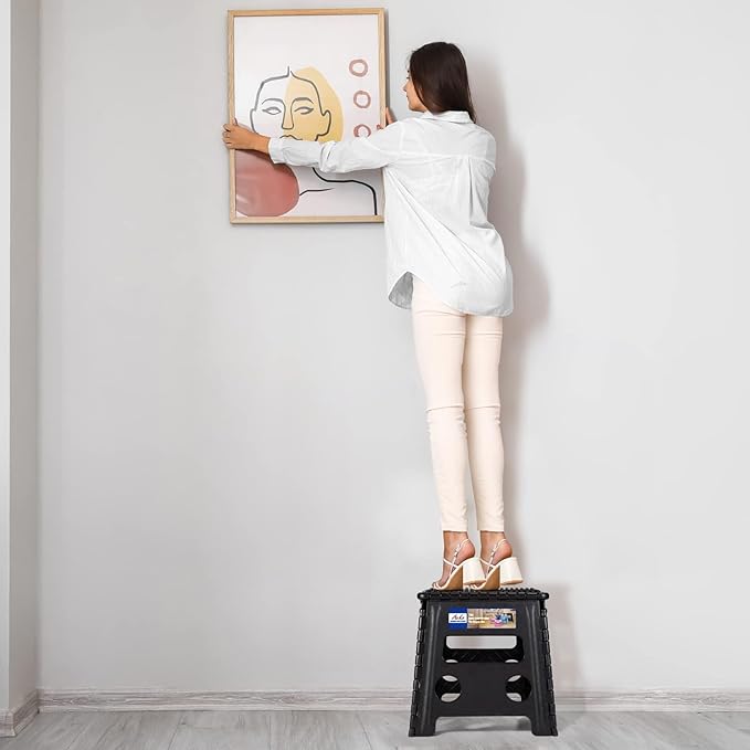 ACKO 10pack Folding Step Stool 13 inch Height Premium Heavy Duty Foldable Step Stools for Adults and Kids, Kitchen Plastic Small Collapsible Stepping Stool Hold Up to 300 LB Dot Black