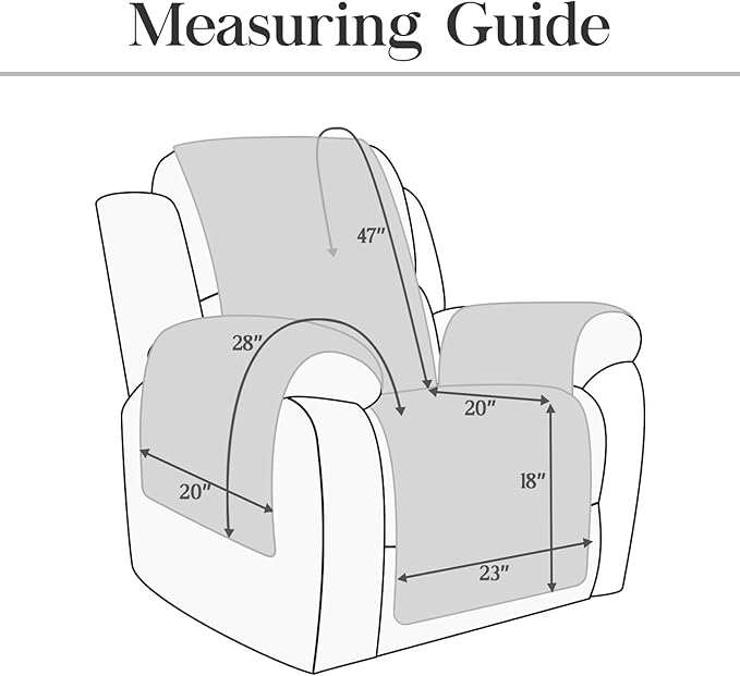 TOMORO Non-Slip Quilted Recliner Cover, 100% Waterproof Recliner Chair Slipcover Furniture Protector with Pockets, Washable Couch Cover with Elastic Straps for Kids and Pets，23 Inch