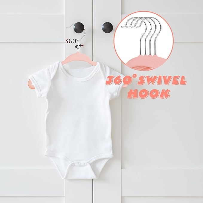 Kids Velvet Hangers 30 Pack, 11 Inch Size Non-Slip Baby Hangers, Space-Saving Nursery Hangers, Perfect Infant/Toddler Clothes Hangers for Daily Use(Pink)