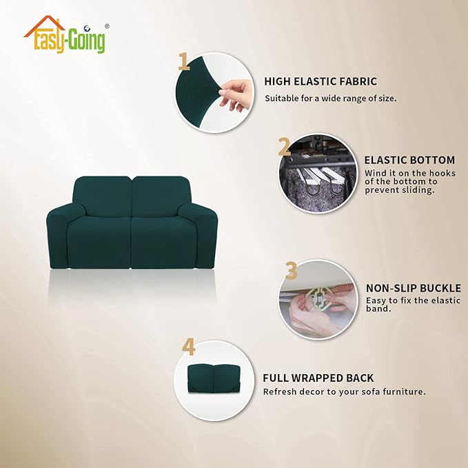 Easy-Going 6 Pieces Microfiber Stretch Sectional Recliner Sofa Slipcover Soft Fitted Fleece 2 Seats Couch Cover Washable Furniture Protector with Elasticity for Kids(Recliner Loveseat, Deep Teal)