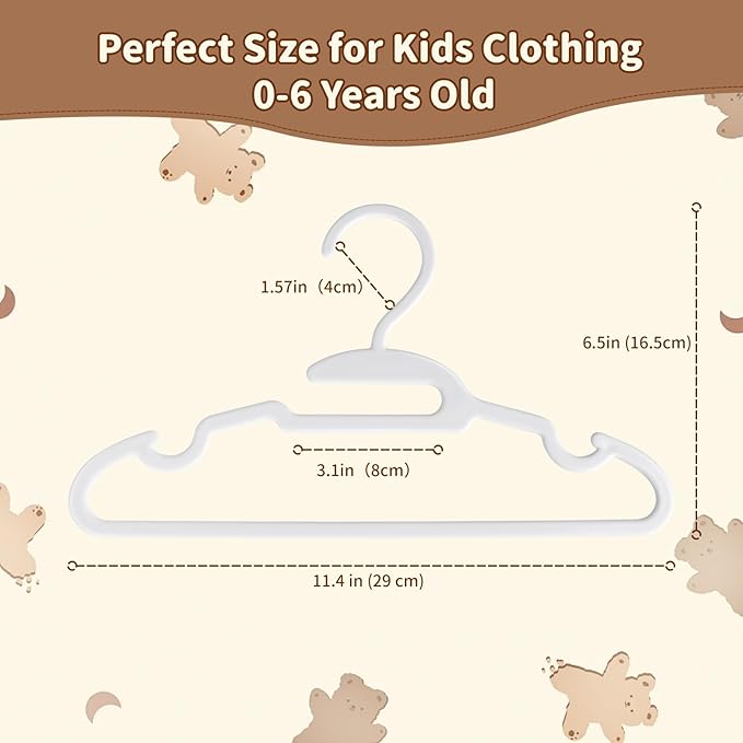 Kids Hangers, 120 Pack U-Shape Baby Hangers, with Protective Collar Non-Distorting Design from Stretching, 11.4inch Plastic Space-Saving Baby Clothes Hangers for Toddlers, Newborns, White