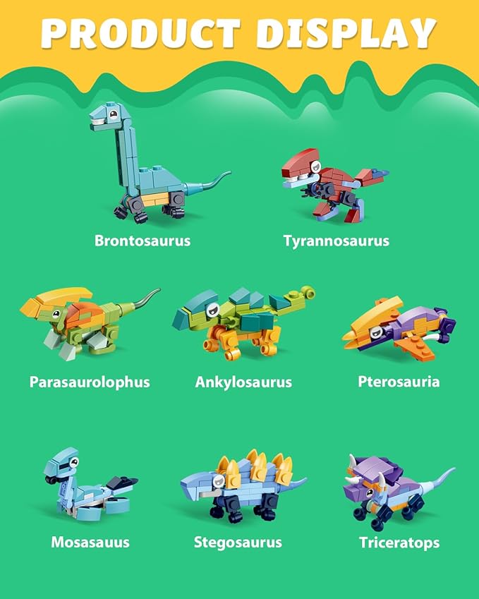 24 Pack Prefilled Dinosaur Valentines Building Blocks Set for Kids, Classroom & School Exchange Gifts with Valentine's Day Cards, Ideal Party Toy for Boys & Girls