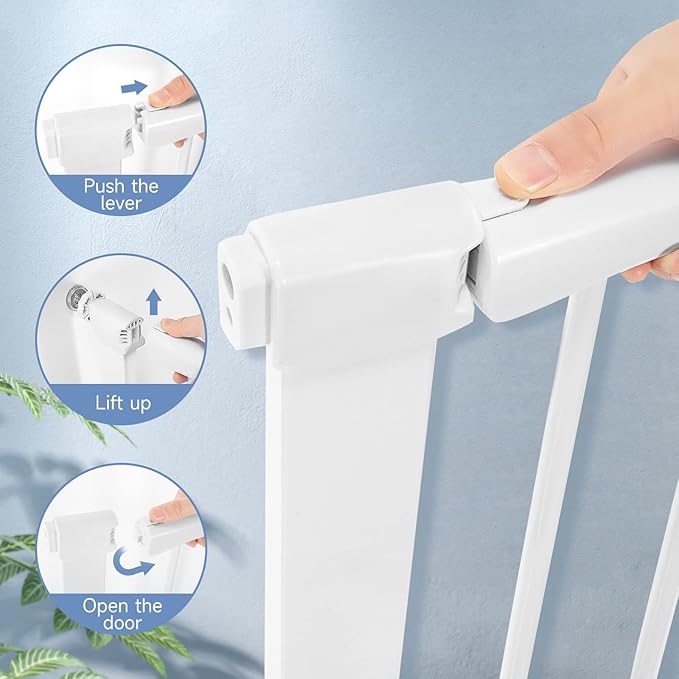 Adjustable Baby Gates for Doorways, No Drill Baby Gate, Auto Close Safty Gates, Extra Tall and Wide Child Gate, Tall White Pet Gate, Metal Baby Gate Dog Gate, Pressure Mount