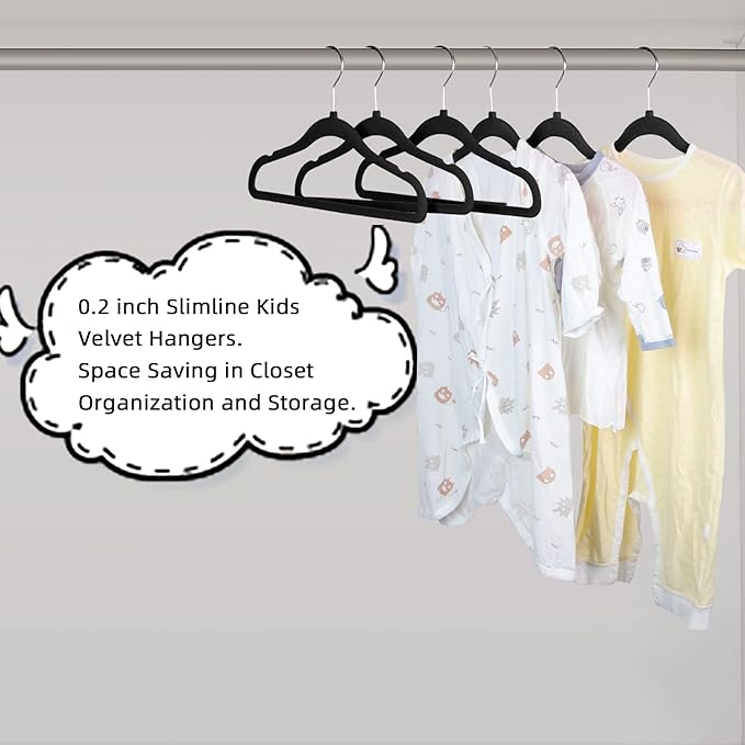Kids Velvet Hangers, Velvet Baby Hangers Kids Felt Hangers Toddler Velvet Hangers (Black 30Pack)