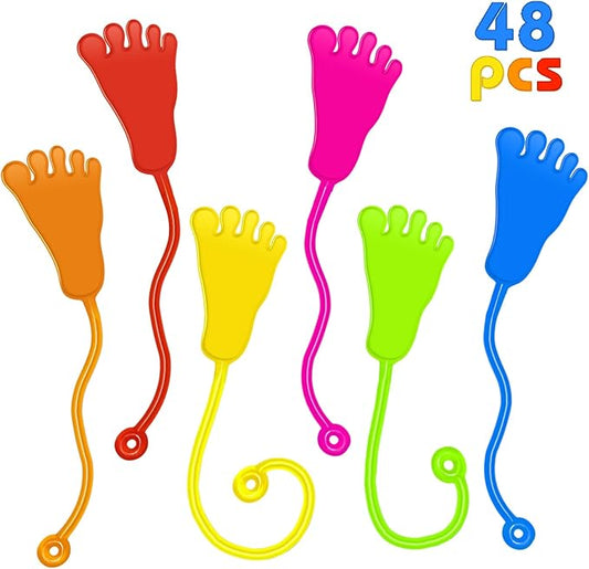 48PCS Sticky Hands Bulk Kids Party Favors Foot Shape Stretchy Sticky Hand Fidget Toys Kids Easter Basket Stuffers Birthday Goodie Bag Stuffers Treasure Box Toys for Classroom Prizes Party Supplies