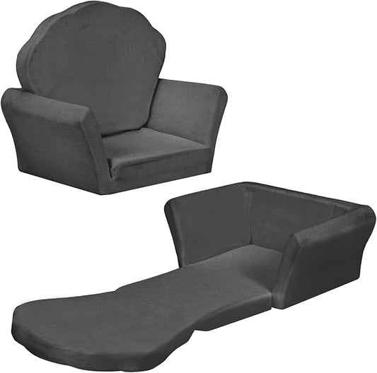 COSYLAND Kids Sofa for Toddler, 2-in-1 Folding and Expandable Soft Chair Bed Toddlers,Convertible Sofa to Lounger Sleeper Chair Bed for Girls and Boys,Dark Gray