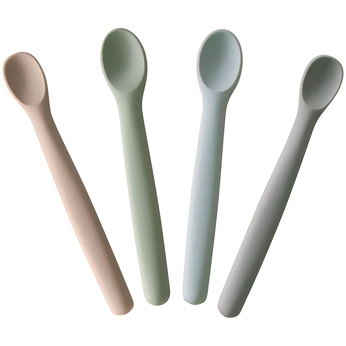 Moonkie Silicone Baby Spoons Set of 4, Two Sizes Feeding Spoon for First Stage 4+ Months, Baby Utensils, Toddler Led Weaning Spoons, Bendable, Chewproof & Boil-proof(Without Case)