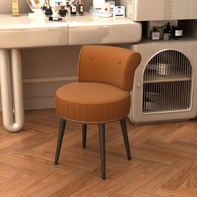 Vanity Stool - Vanity Chair with Back Small Vanity Makeup Vanity Chair Velvet Vanity Stool Chair Tufted Accent Chairs Makeup Chair for Vanity for Women Girls and Kids (Orange)