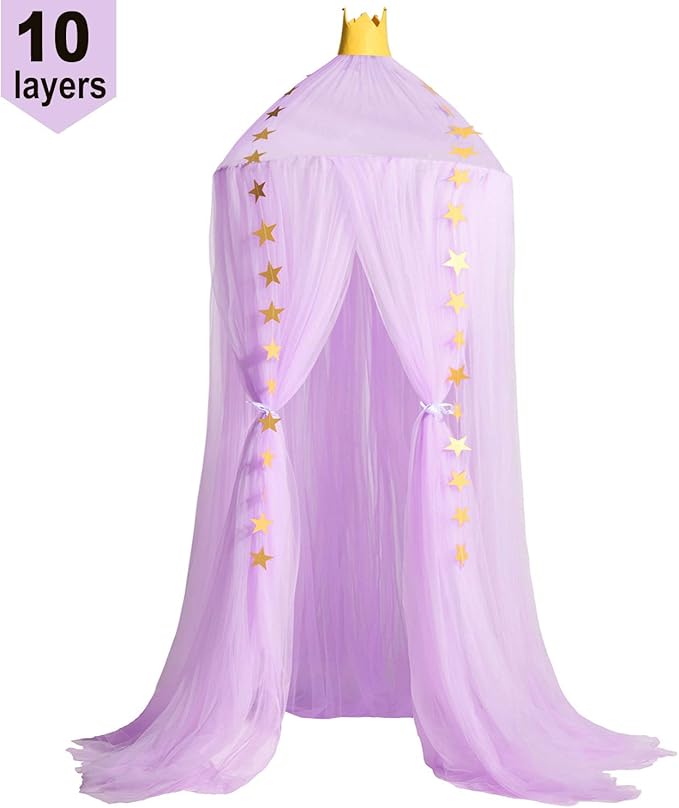 Jolitac Princess Bed Canopy for Girls Room Decor Round Lace Mosquito Net Play Tent Reading Nook Canopies Yarn Girl Dome Netting Castle (New Purple)