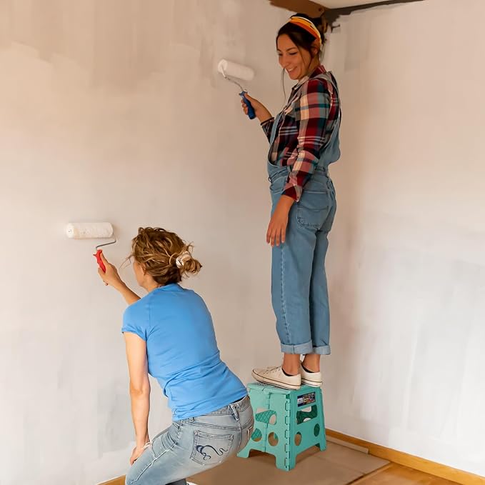 ACKO 10pack Folding Step Stool 13 Inch Stool Heavy Duty Plastic Foldable Step Stools for Kids, Stepping Stool with Handle, Folding Stool Suitable for Kitchen Hold Up to 300 LB (Teal)