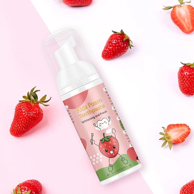 Kids Foam Toothpaste with Strawberry Flavor, Fluoride-Free, 60ml, for U-Shape Electric Toothbrush