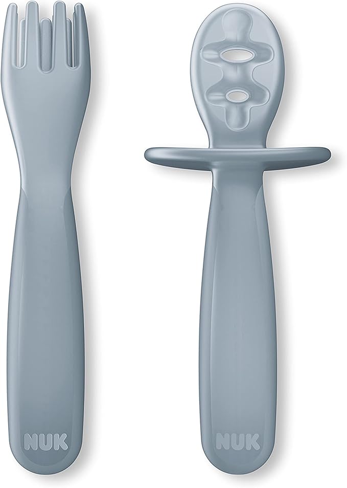 NUK for Nature Pretensil Dipper Spoon and Fork Set, Easy to Grip for Self-Feeding Development, Mess-Free Feeding, Top Rack Dishwasher-Safe, BPA & Latex-Free