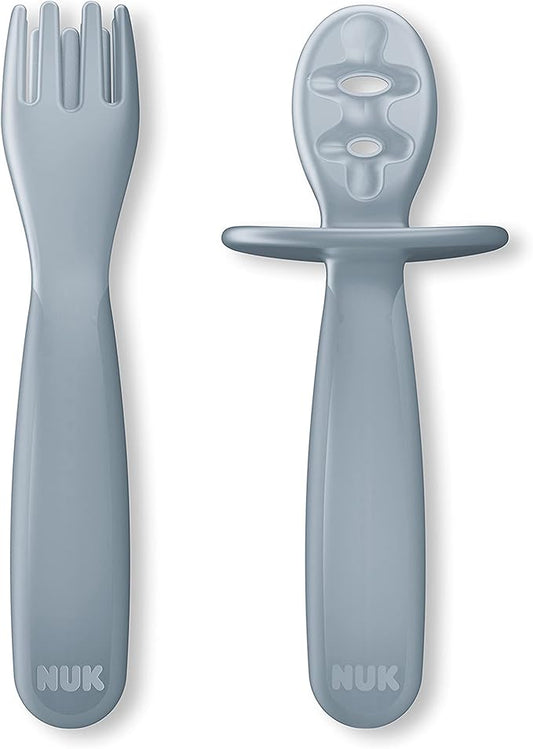 NUK for Nature Pretensil Dipper Spoon and Fork Set, Easy to Grip for Self-Feeding Development, Mess-Free Feeding, Top Rack Dishwasher-Safe, BPA & Latex-Free