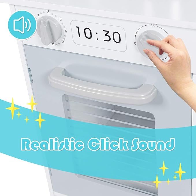 HONEY JOY Kids Kitchen Playset, Toddlers Wooden Play Kitchen Set w/Microwave, Sink, Stove & Oven, Cookware Utensils, Large Storage Shelf, Little Chef Pretend Play Toy Kitchen Set for Boy Girl Age 3+