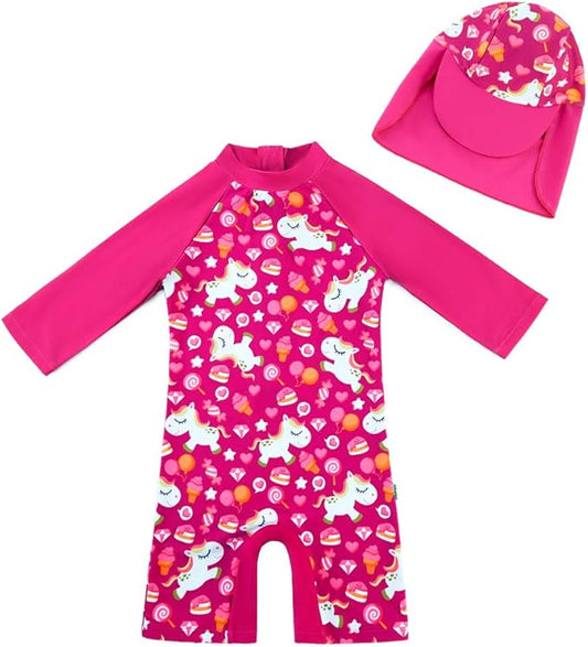 upandfast Baby/Toddler Swimsuit UPF 50+ Sun Protection One Piece Zipper Bathing Suit with Sun Hat Infant Beach Swimwear