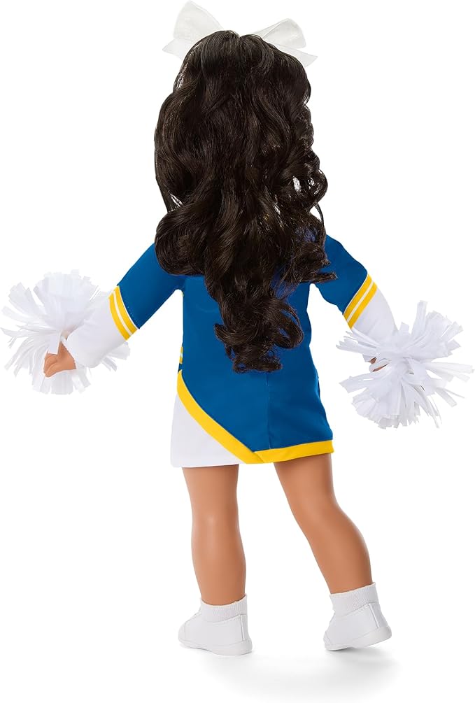 American Girl Los Angeles Rams Cheer Uniform 18 inch Doll Clothes with Pom Poms, Blue and Yellow, 5 pcs, Ages 6+