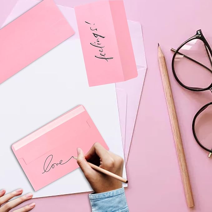 50 Packs 5x7 Envelopes,Pink A7 Envelopes,5x7 Envelopes for Invitations,Envelopes Self Seal for Weddings,Greeting Cards, Mailing, Invitations, Photos, Postcards，Printable Invitation Envelopes