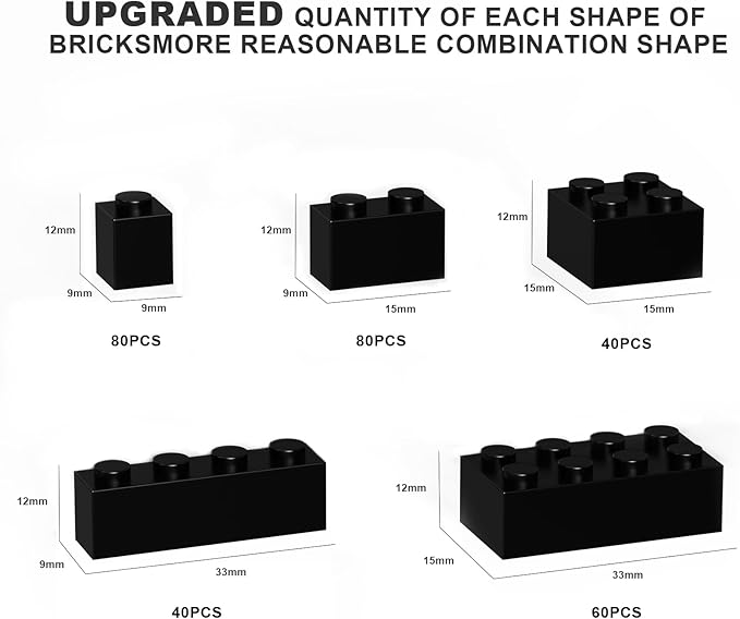 300 Pcs Classic Building Bricks, Black Bulk Bricks,Compatible with Lego and Major Brands Parts and Pieces, Creative Building Block Toys for Boys Girls Ages 6 7 8 9 10 Year Old
