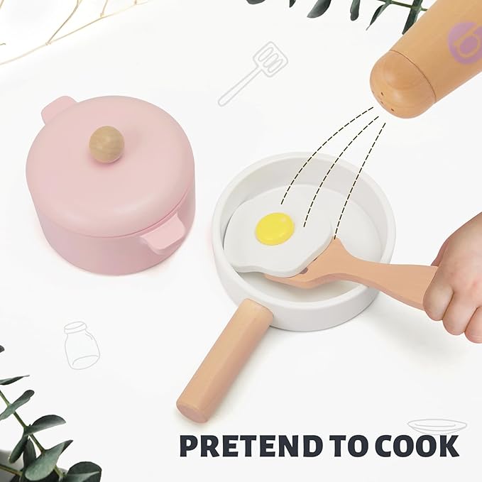 30 PCS Wooden Toy Plates and Dishes for Kids, Play Kitchen Accessories Set, Pretend Play Food Sets for Children Kitchen, Montessori Toys for Girls and Boys