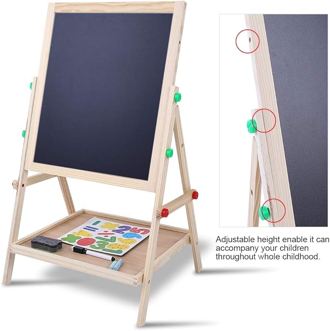 TOPINCN Art Wooden Drawing Board,Double Side Drawing Board for Chalk and Cartoon Letters Stickers for Nursery and Baby Toddler Junior Bedrooms Drawing Paper