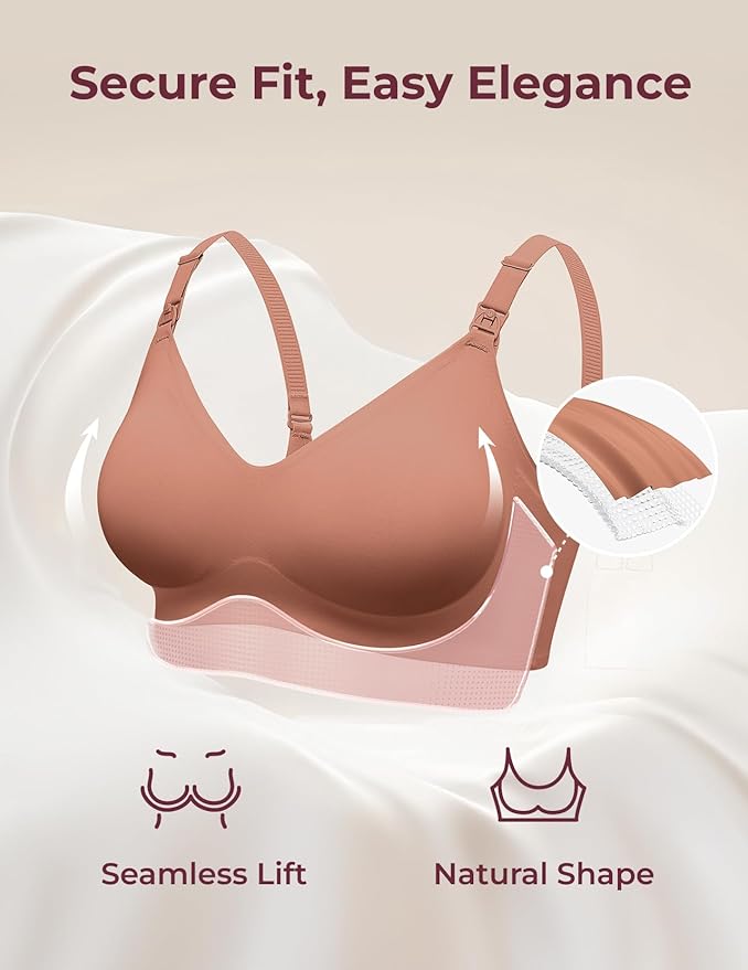 Momcozy Nursing Bras for Breastfeeding, YN21 Seamless Ultra Comfort Maternity Bra, Natural Shape, Pregnancy Sleep Bralette