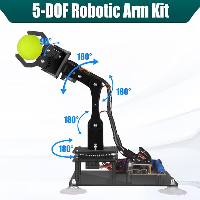 Adeept 5DOF Robotic Arm Kit Compatible with Arduino IDE, Programmable DIY Coding STEM Educational 5 Axis Build Robot Arm, Robot Starter Kit with OLED Display Processing Code and Tutorials - Orange