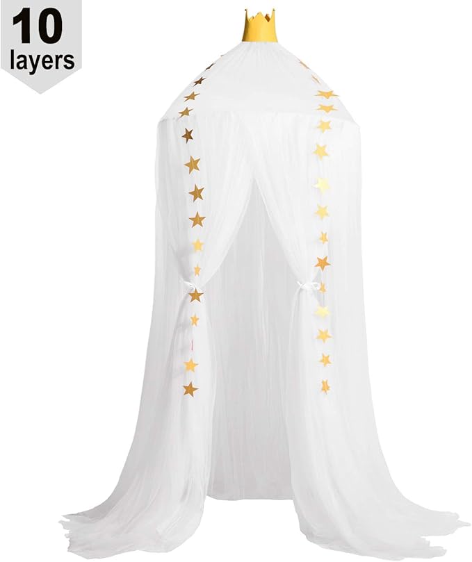 Jolitac Princess Bed Canopy for Girls Room Decor Round Lace Mosquito Net Play Tent Reading Nook Canopies Yarn Girl Dome Netting Castle (White)