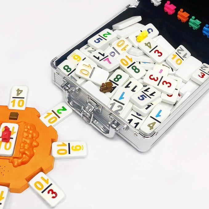 Yinlo Mexican Train Domino Set with Sound Effect, Dominoes Set for Travel, 91 Tiles Double 12 Colored Dominoes Travel Game Set with Aluminum Case（Adult Edition