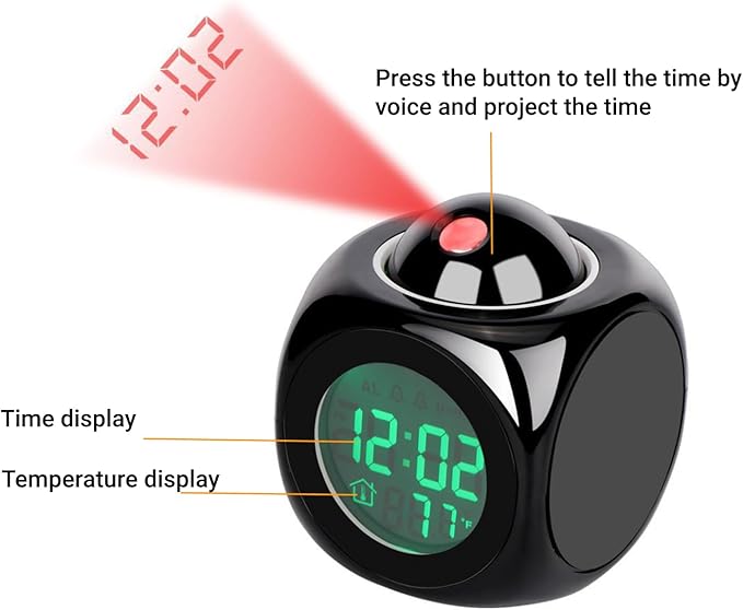 LiebeWH Projection Alarm Clock for Bedroom LED Display Digital Clock Projection On Ceiling Mini Voice Timing Alarm Clock Built in Loudspeakers