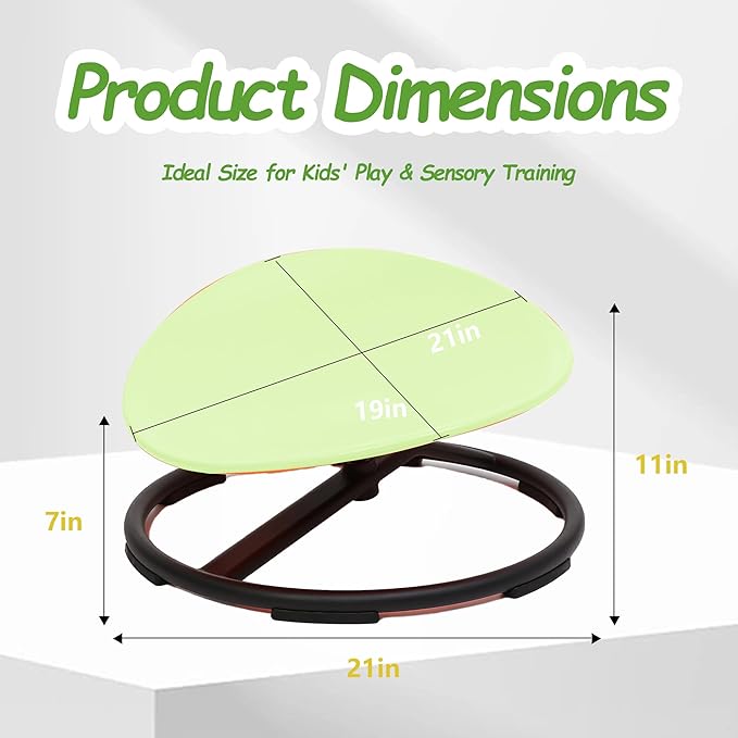 Kids Sensory Swivel Chair - Round Spinning Chair Seat for Balance, Coordination - Sensory Therapy Stool for Kids with Autism & ADHD - Active Indoor Play Chair for Home & Classroom (Green)