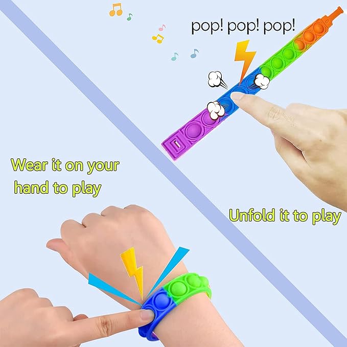 25PCS Push Pop Fidget Toy Fidget Bracelet, Durable and Adjustable, Multicolor Stress Relief Finger Press Bracelet for Kids and Adults ADHD ADD Autism