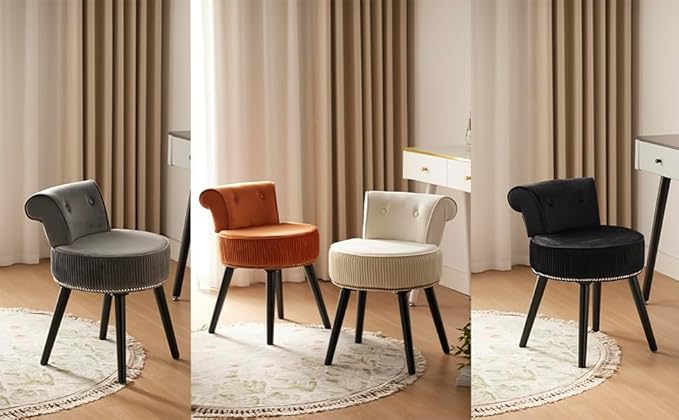 Vanity Stool - Vanity Chair with Back Small Vanity Makeup Vanity Chair Velvet Vanity Stool Chair Tufted Accent Chairs Makeup Chair for Vanity for Women Girls and Kids (Grey)