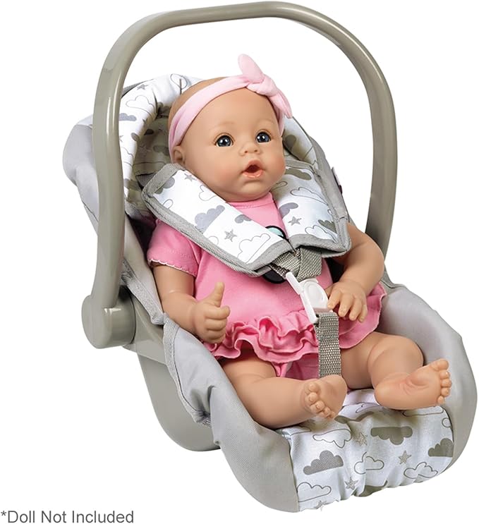 Adora Baby Doll Car Seat Carrier, with Removable Seat Cover - Machine Washable, Fits Most Dolls & Plush Animals Up to 20”, Birthday Gift for Children Ages 2+ - Twinkle Stars (Gray Handle)