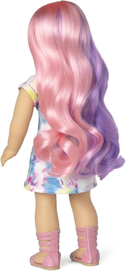 American Girl Truly Me 18-inch Doll #116 with Blue Eyes, Purple-and-Pink Hair, Light Skin, Tie Dye T-shirt Dress, For Ages 6+