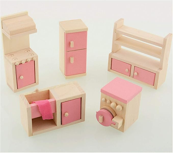 Wooden Doll House Furniture Set Toy for Baby Kids Kitchen Room