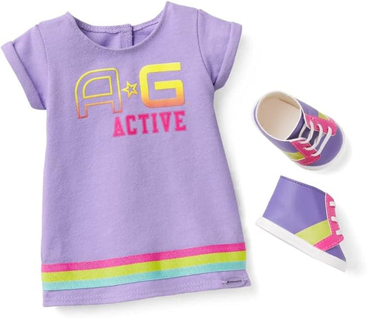 American Girl Truly Me 18-inch Doll Show Your Sporty Side Outfit with Printed T-shirt Dress and Sneakers, For Ages 6+