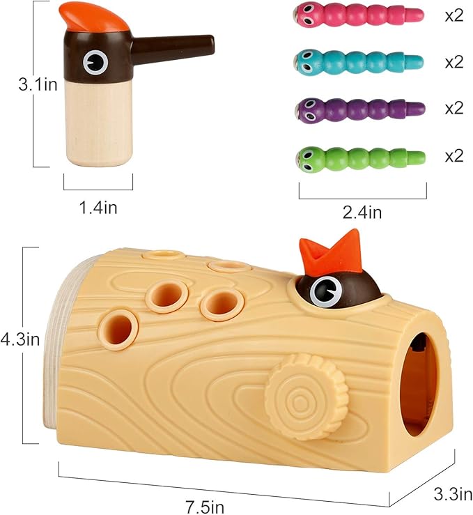 TOP BRIGHT Montessori Toys for 2 Year Old Girl and Boy, Fine Motor Skills Toddler Toys Age 2-4, Woodpecker Worm Toy Magnetic Bird Feeding Game