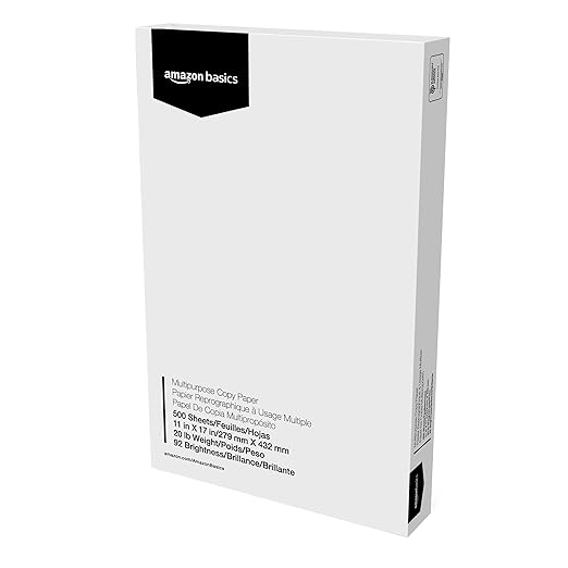Amazon Basics 92 Bright Multipurpose Copy Paper, 11 x 17 Inches, Pack of 5, 2500 Count, White