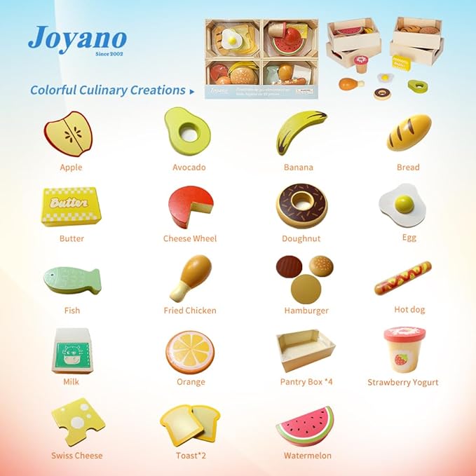 25-Piece Wooden Food Playset-STEAM Pretend Play Food for Kids, Feature an Assortment of Fruits and Snacks, Educational Toy Inspiring Imaginative Cooking, Safe Wood (3Yrs+)