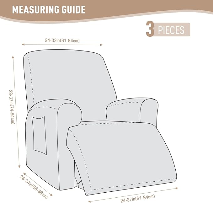 KinCam Recliner Covers, Stretch Reclining Chair Covers, Recliner Sofa Slipcovers Stripe Jacquard Recliner Couch Covers Furniture Protector Covers for Pet Kid (1 Seater, Cream)